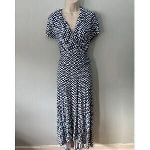 Nom Dress Womens Maternity Medium Blue Geometric Faux Wrap Maxi Stretch Jersey